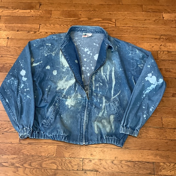 🔥Vintage 90s WEK Boxy Blue Acid Wash Denim Zip up Jacket w/ Pockets Size XL - Picture 3 of 4